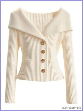 Ribbed Knit Button Down V-Neck Cardigan Long Sleeve Fitted Sweater